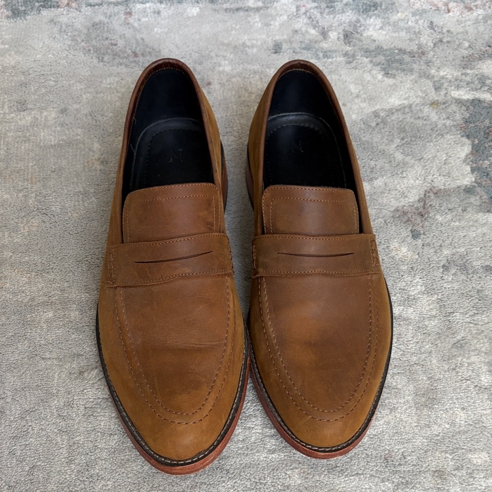 Nisolo Brown Leather Penny Loafers - Men's Slip-On Dress Shoes